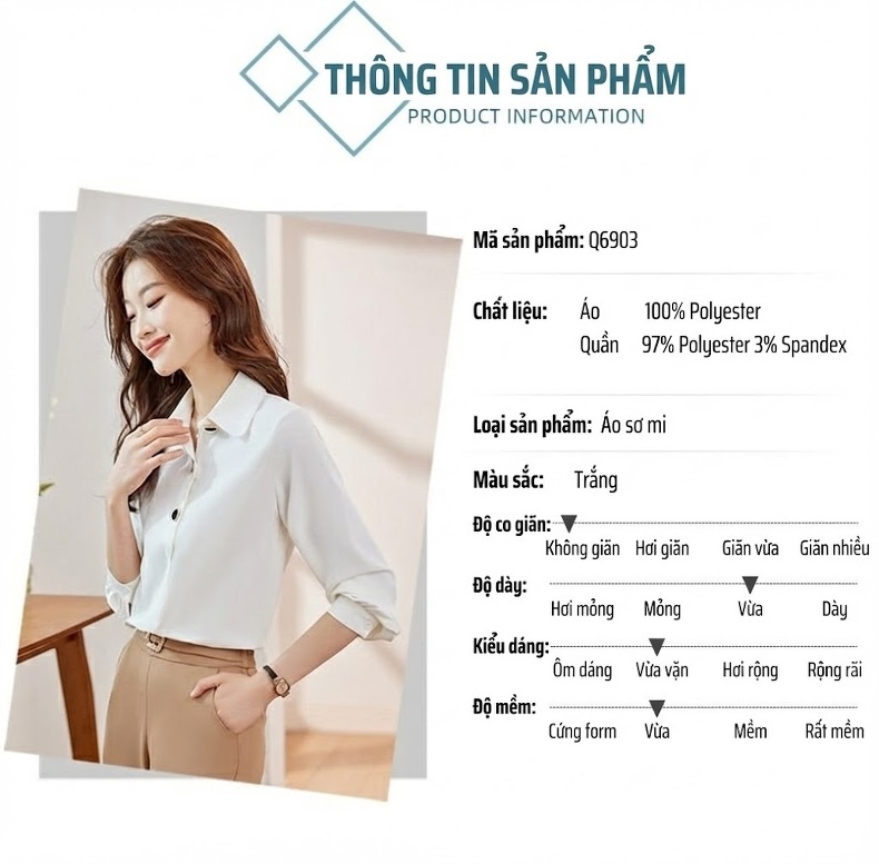 Áo Sơ Mi Nữ Tay Dài Cổ chữ V Trắng Thiết Kế Thanh Lịch chi tiết 5