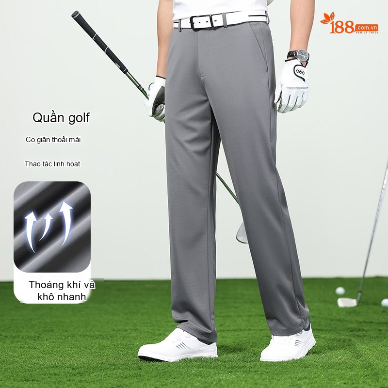 Quần Golf Dài Nam Ống Đứng Mỏng Mát Chống Nhăn Thoáng Khí Màu Xám, Đen