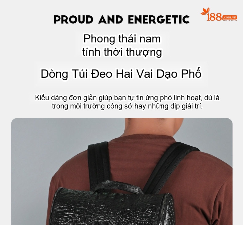 Balo Da Bò Vân Cá Sấu Đựng Laptop Du Lịch Công Tác Màu Đen chi tiết 6