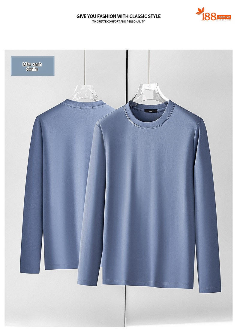 Áo Thun Dài Tay Nam Cotton Lụa Xử Lý Amoniac Màu Trắng, Kem, Nâu, Đen chi tiết 23