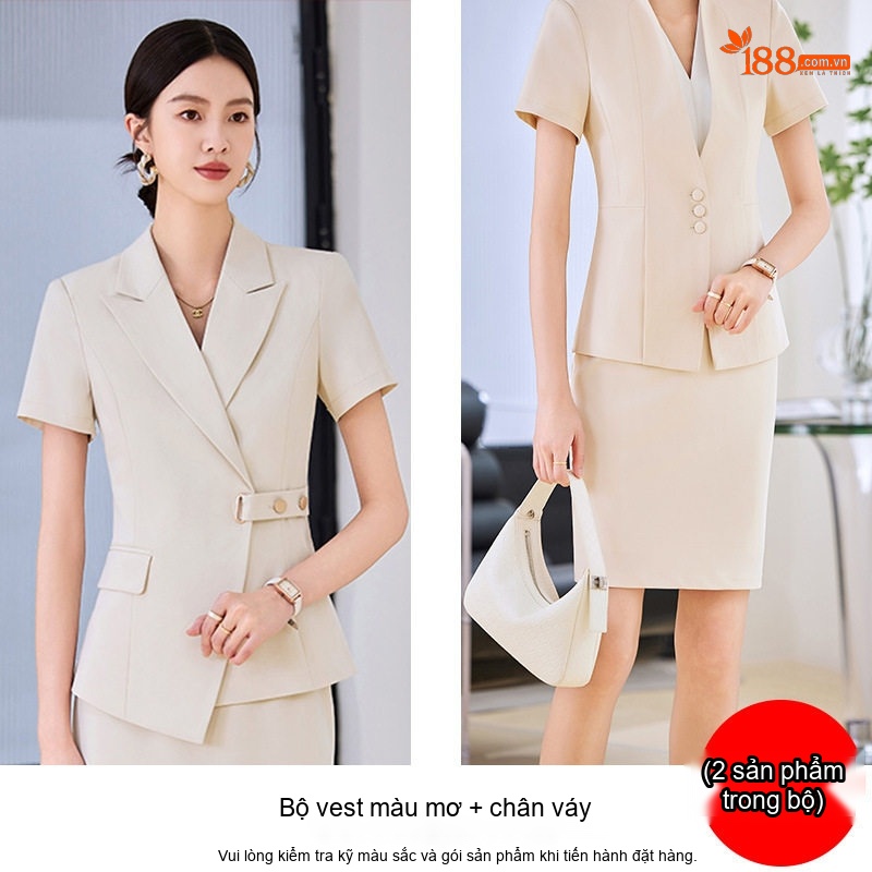 Bộ Vest Nữ Tay Ngắn Quần Dài Công Sở Thanh Lịch Màu Xám, Kem, Đen, Xanh Navy