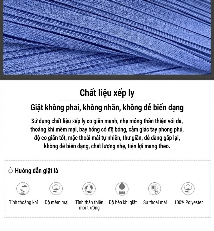 Váy Dài Nữ Xếp Ly dáng chữ A Cổ Tròn Không Tay Xẻ Tà Thắt Eo Màu Xanh Lam, Cam chi tiết 5