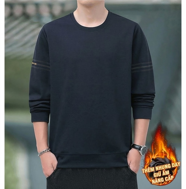 Áo Thun Tay Dài Nam Cổ Tròn Phong Cách Thể Thao Màu Xanh Navy, Xám chi tiết 10