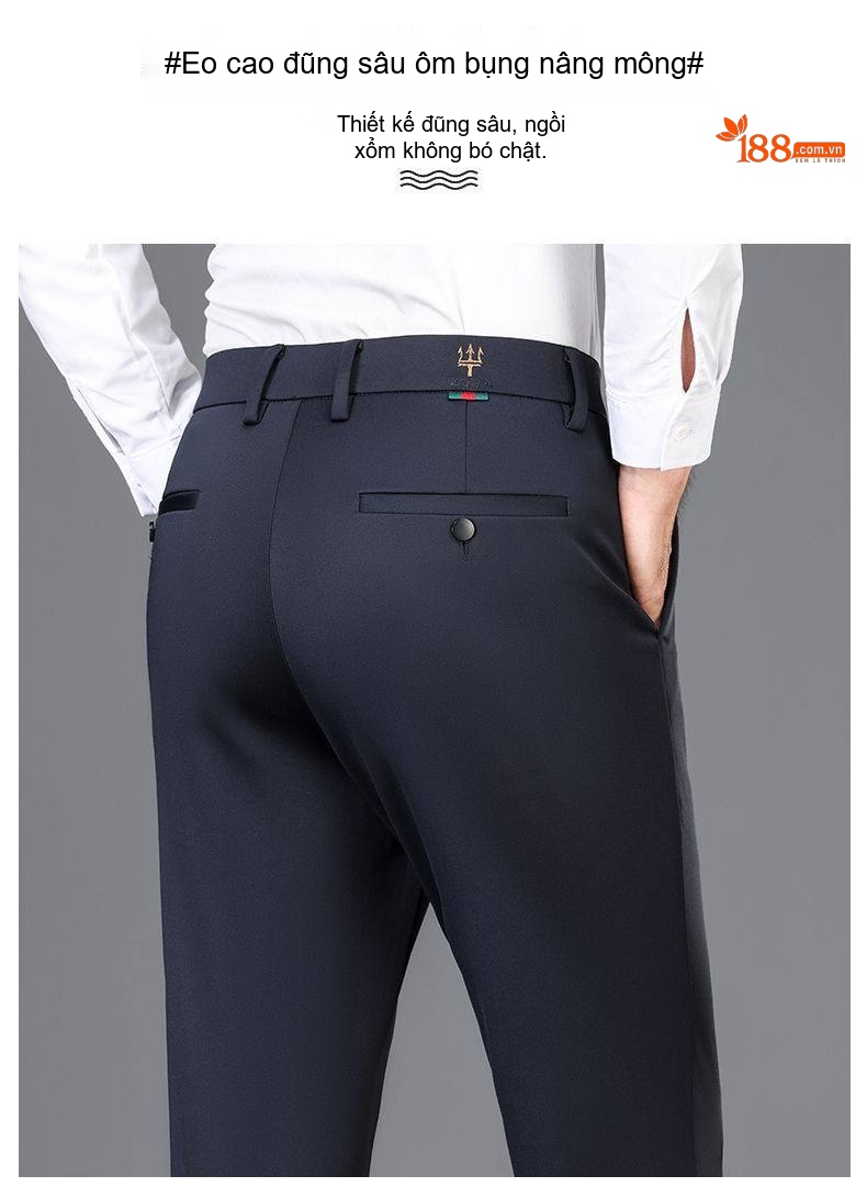 Quần Tây Nam Ống Đứng Lụa Tằm Cao Cấp Co Giãn Màu Đen, Xanh Navy chi tiết 18