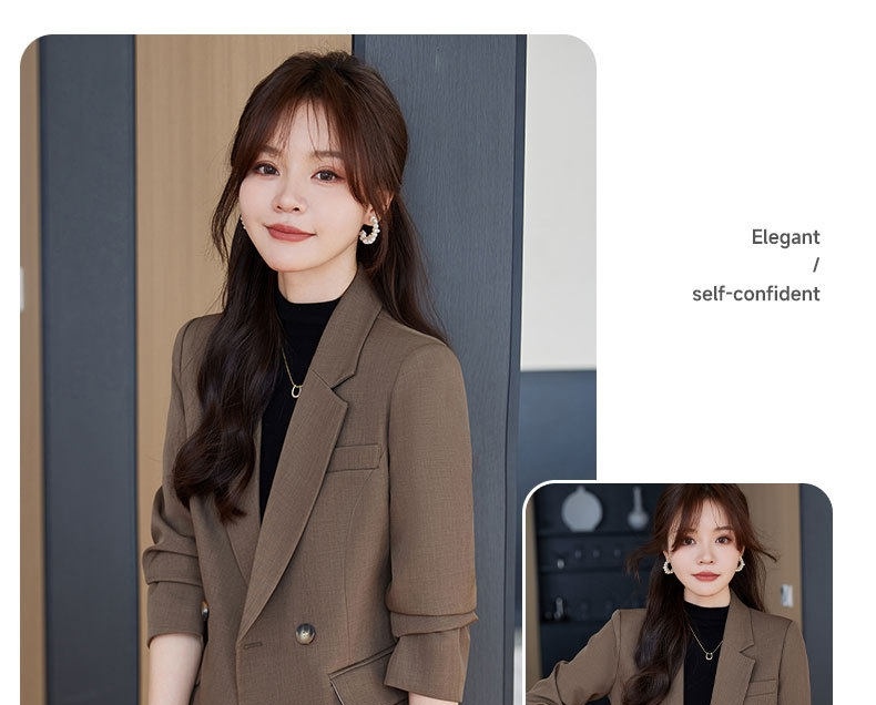 Bộ Vest Nữ Áo Blazer Quần Ống Rộng Công Sở Màu Trắng Kem, Đen, Nâu chi tiết 13