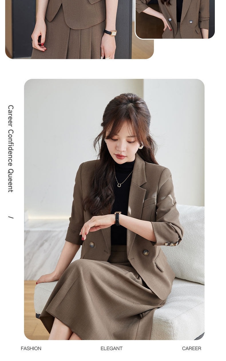 Bộ Vest Nữ Áo Blazer Quần Ống Rộng Công Sở Màu Trắng Kem, Đen, Nâu chi tiết 14