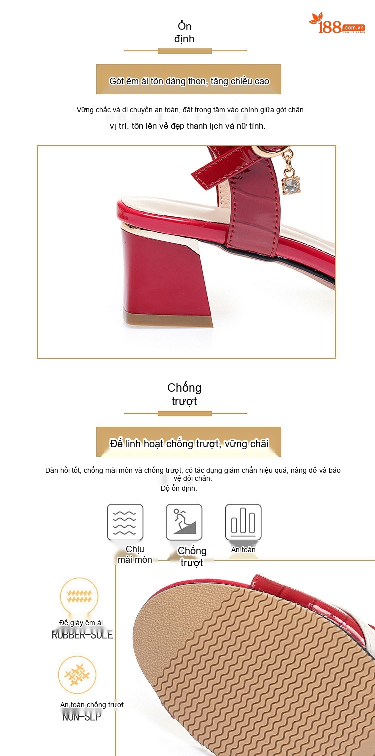 Giày Sandal Cao Gót Nữ Quai Ngang Phối Màu Da Bóng Gót Cao 7cm - 8cm Màu Đỏ, Trắng, Đen chi tiết 9