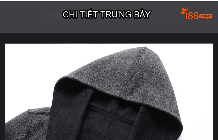 Áo Khoác Dạ Nam Hai Mặt Có Mũ Trùm Đầu Phong Cách Thời Trang Màu Đen, Xám, Nâu, Xanh Olive chi tiết 20