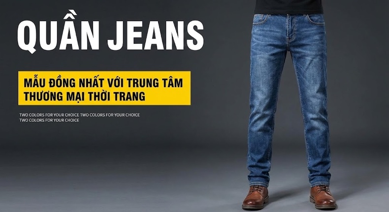 Quần Jean Nam Ống Đứng Cotton Dáng Rộng Co Giãn Thoải Mái Màu Xanh, Đen chi tiết 2
