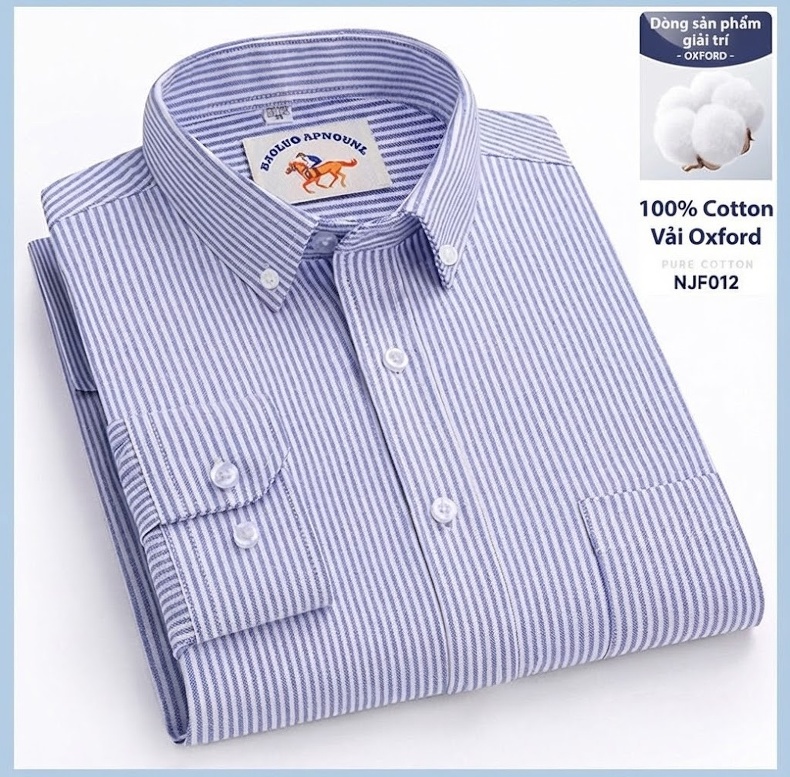 Áo Sơ Mi Nam Tay Dài Oxford Cotton Thoáng Khí Họa Tiết Kẻ Sọc Lớn Màu Xanh Dương, Đen, Trắng, Xám... chi tiết 36