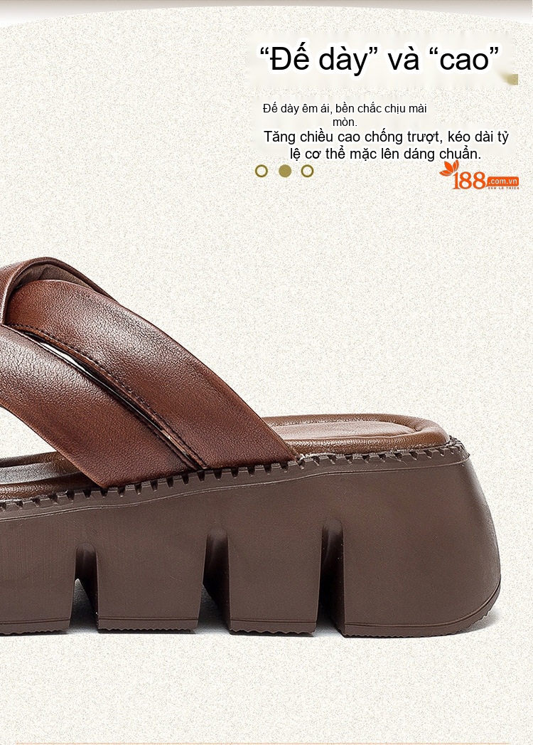 Dép Lười Nữ Da Bò Bện Dây Chiều Cao Đế Khoảng 5cm Màu Đen, Nâu, Trắng Kem chi tiết 4