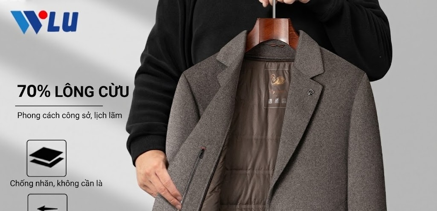 Áo Khoác Dạ Nam Dáng Dài Lót Lông Vũ Cổ chữ Vest Dày Dặn Màu Xám