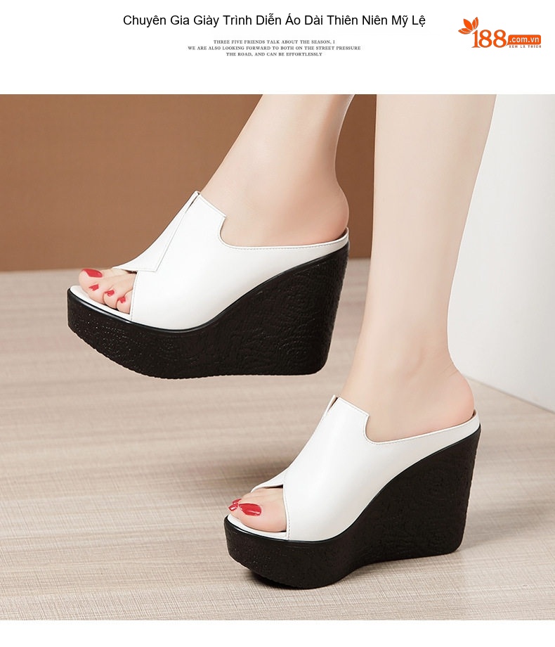 Dép Quai Ngang Nữ Đế Xuồng Da Bóng Chiều Cao Đế 11cm Màu Đen, Trắng, Đỏ chi tiết 13
