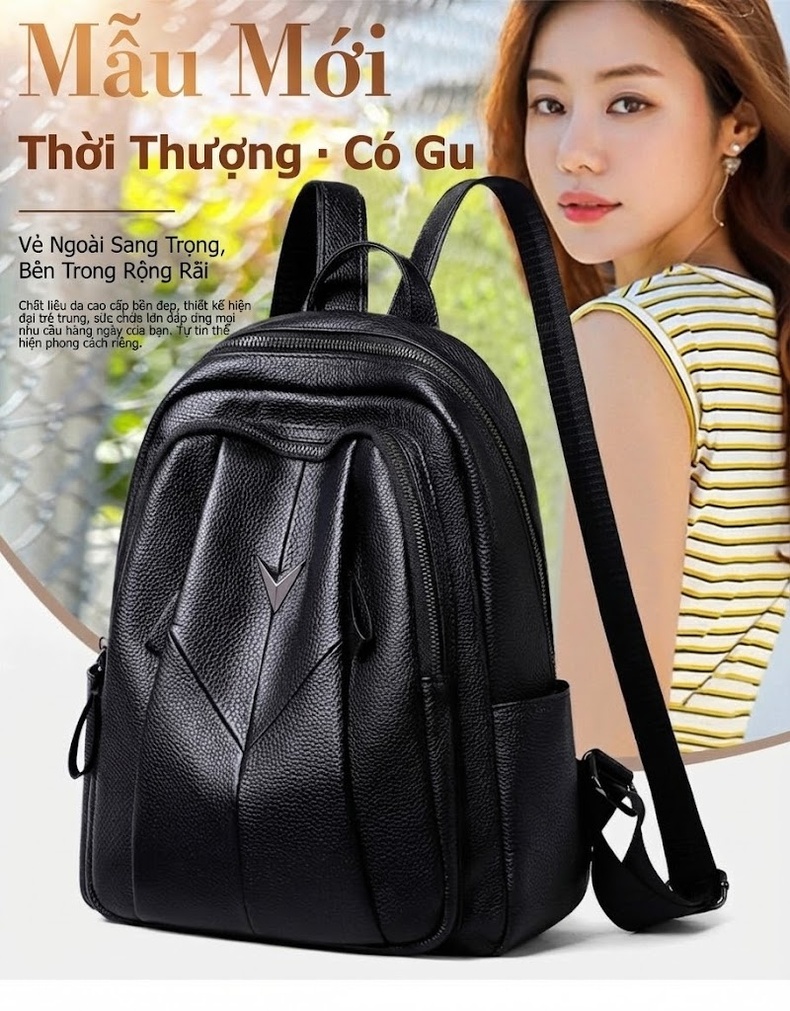 Balo Da Thật Nữ Thời Trang Công Sở Dung Tích Lớn Màu Đen chi tiết 1