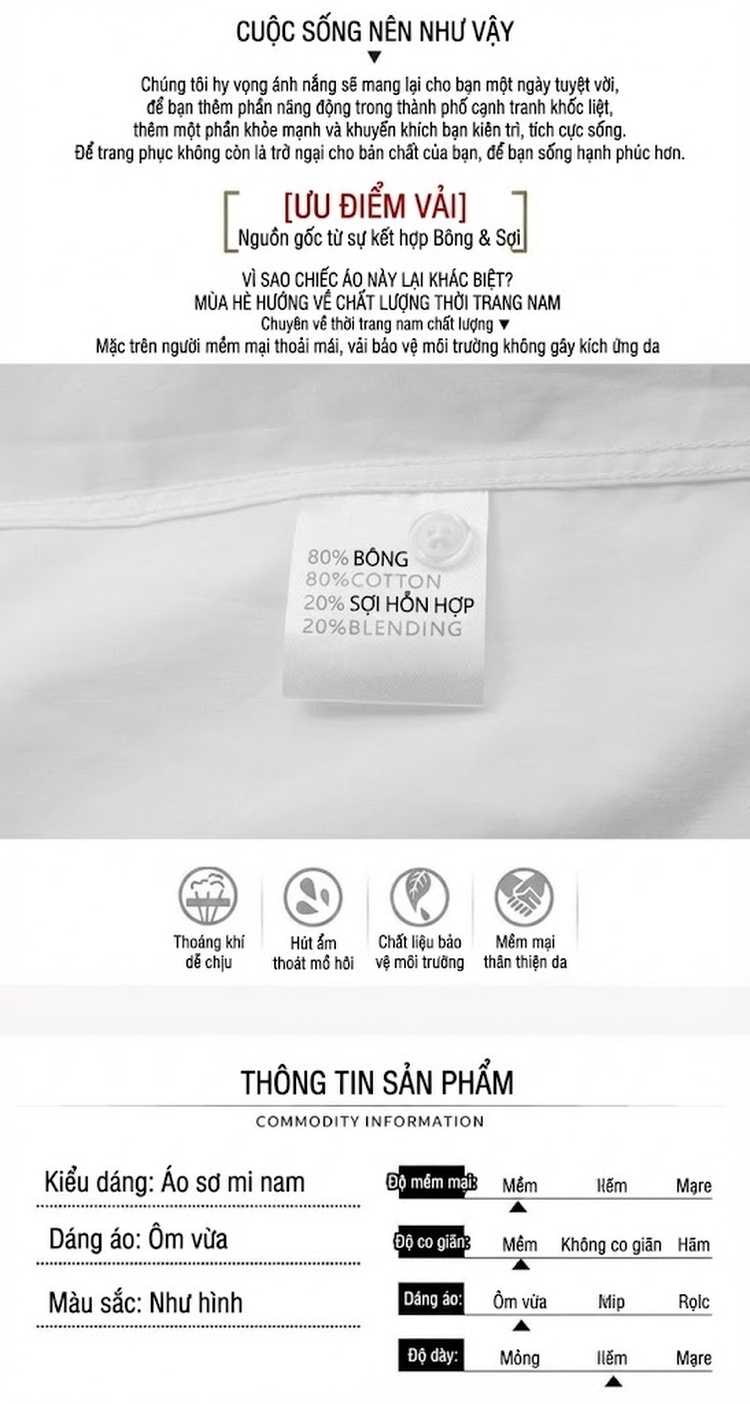 Áo Sơ Mi Nam Tay Dài Cotton Phối Màu Cá Tính chi tiết 3