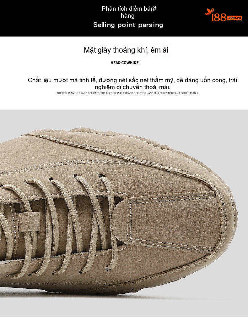 Giày Mọi Nam Da Mờ Chiều Cao Đế Khoảng 2cm Màu Xám, Đen, Kem chi tiết 7