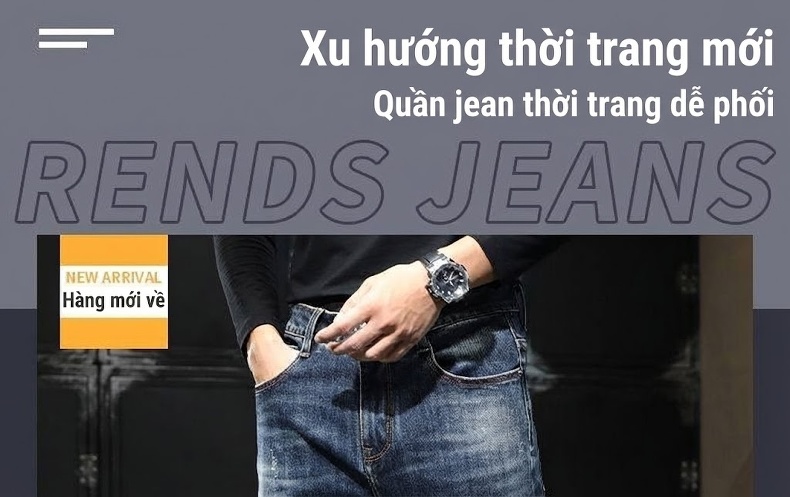 Quần Jean Nam Ống Đứng Dáng Ôm Vừa Vặn Thoải Mái Màu Xanh Dương chi tiết 1