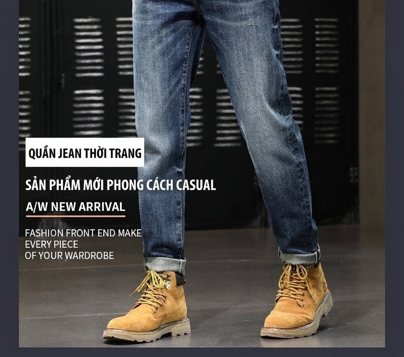 Quần Jean Nam Ống Đứng Dáng Ôm Vừa Vặn Thoải Mái Màu Xanh Dương chi tiết 2