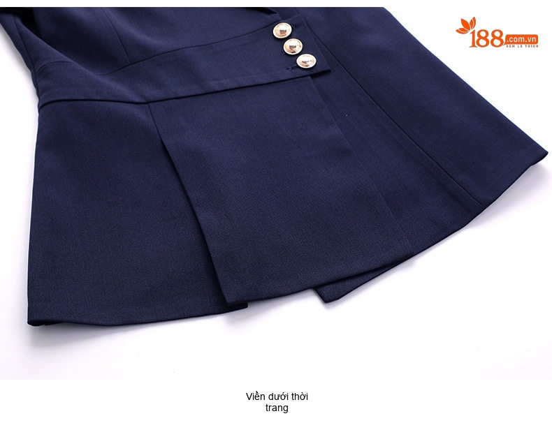 Bộ Vest Công Sở Nữ Tay Ngắn Màu Xanh Navy, Xám, Kem chi tiết 24