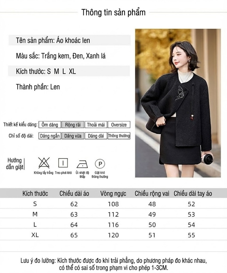 Áo Khoác Lông Cừu Hai Mặt Thêu Họa Tiết Phong Cách Trung Hoa Cổ Điển Màu Đen, Kem, Xanh Lá... chi tiết 10