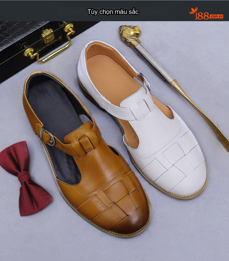 Sandal Da Thật Nam Quai Khóa Bít Mũi Thoáng Khí Đế Cao 2cm chi tiết 2