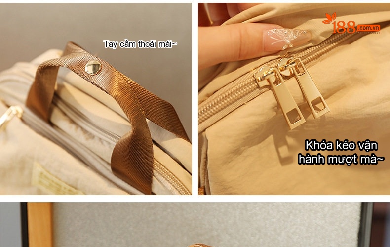 Balo Nữ Đeo Vai Hai Dây Mềm Mại Chống Sốc Thoải Mái Size Vừa Bền Bỉ Màu Be chi tiết 14