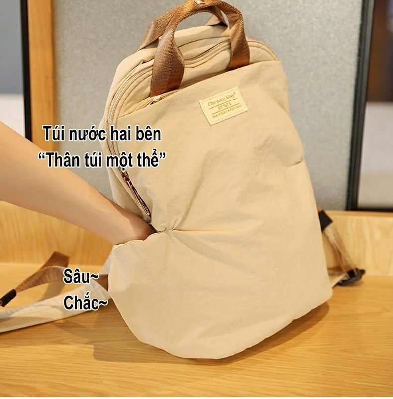 Balo Nữ Đeo Vai Hai Dây Mềm Mại Chống Sốc Thoải Mái Size Vừa Bền Bỉ Màu Be chi tiết 15