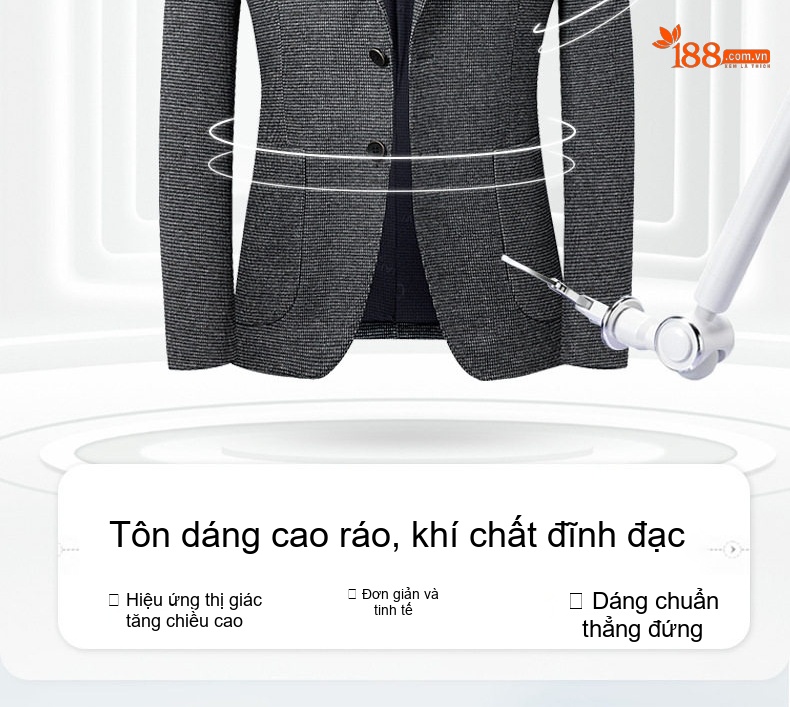 Áo Vest Blazer Nam Họa Tiết Chân Chim Co Giãn Chống Nhăn Dáng Ôm Vừa Vặn Màu Xám chi tiết 10