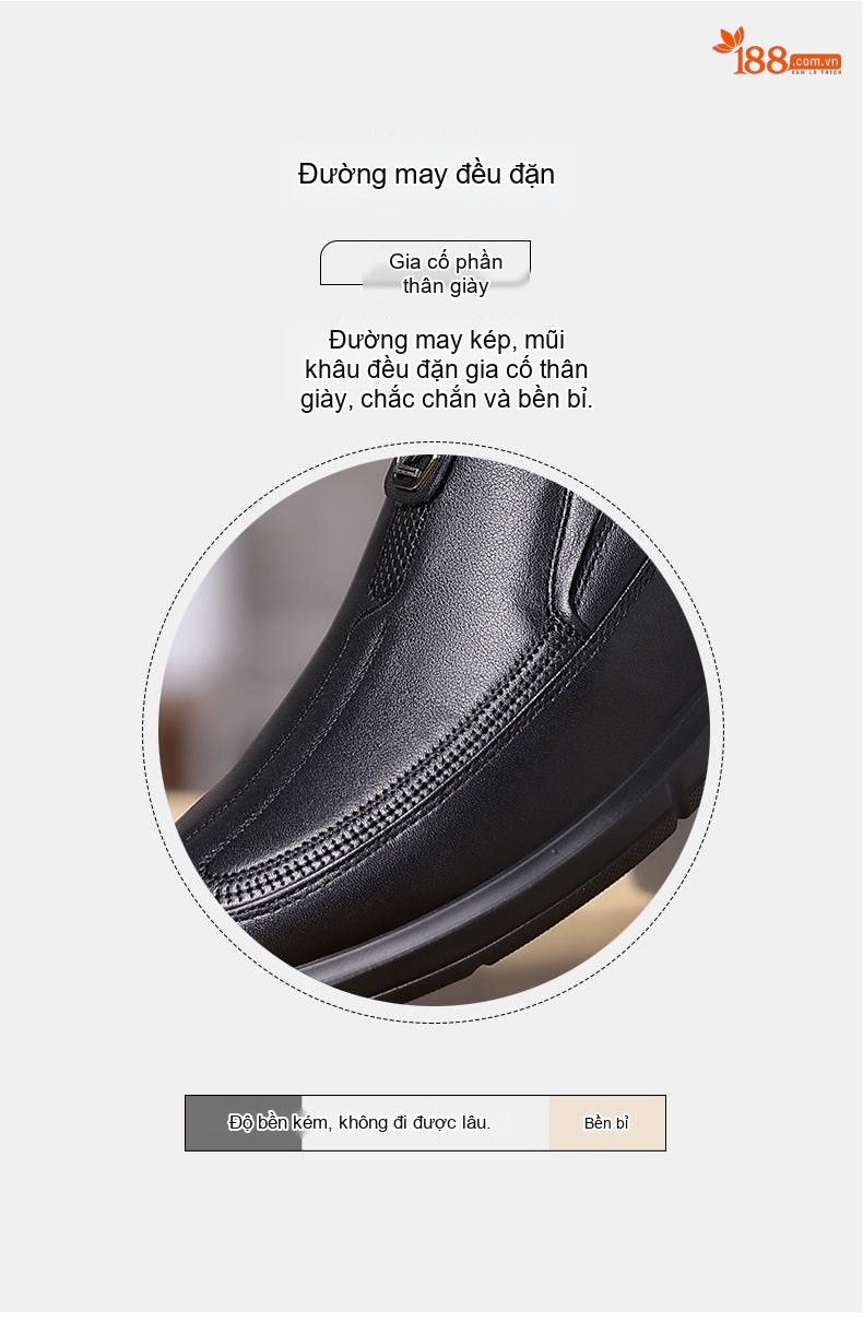 Giày Lười Nam Da Bò Chiều Cao Đế Khoảng 3cm Màu Đen chi tiết 9