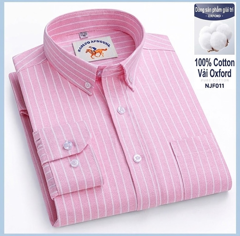 Áo Sơ Mi Nam Tay Dài Oxford Cotton Thoáng Khí Họa Tiết Kẻ Sọc Lớn Màu Xanh Dương, Đen, Trắng, Xám... chi tiết 35