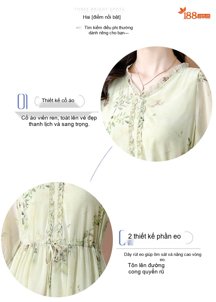 Váy Chữ A Lụa Tơ Tằm Thắt Eo In Hoa Dáng Suông Cho Mẹ Trung Niên chi tiết 5