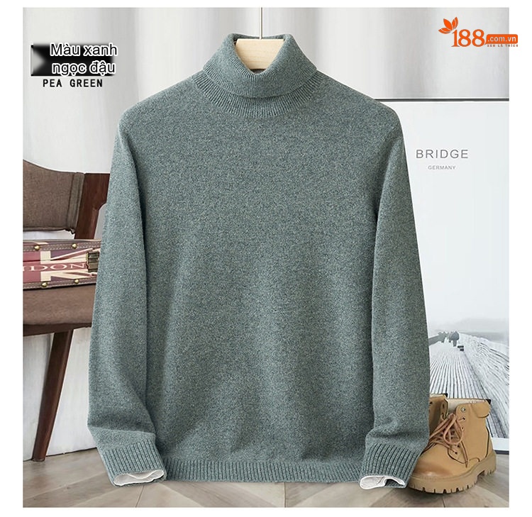 Áo Len Cổ Lọ Nam 100% Lông Cừu Dày Dặn Giữ Ấm Màu Be, Xám Đậm, Đen, Đỏ Rượu Vang chi tiết 7