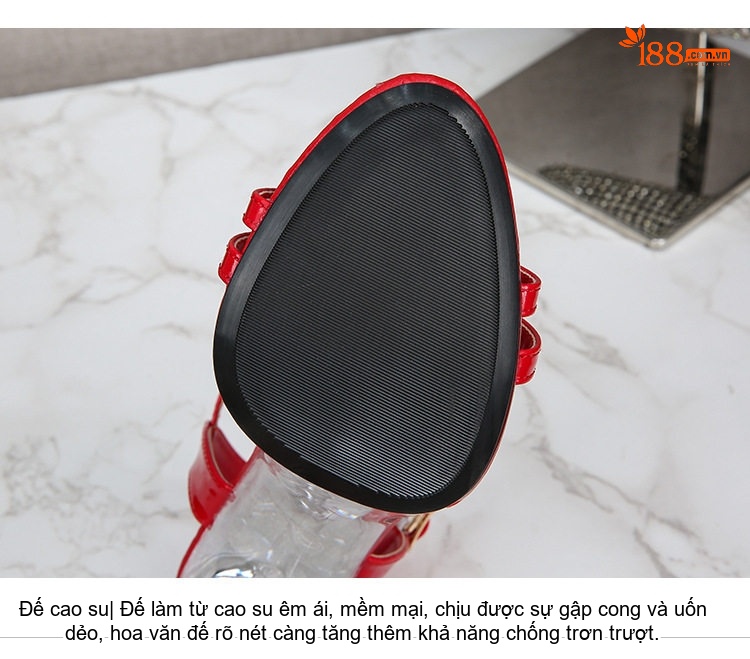Giày Sandal Cao Gót Nữ Quai Ngang Đính Đá Gót Cao 11cm Da Bóng Màu Đen, Trắng, Vàng, Đỏ... chi tiết 6
