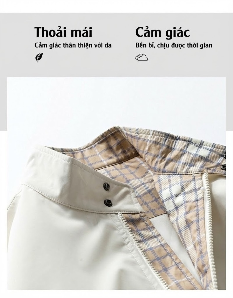 Áo Khoác Nam Chống Nước Khóa Kéo Họa Tiết Caro Phong Cách Casual Màu Đen, Xám, Xanh Lá chi tiết 5