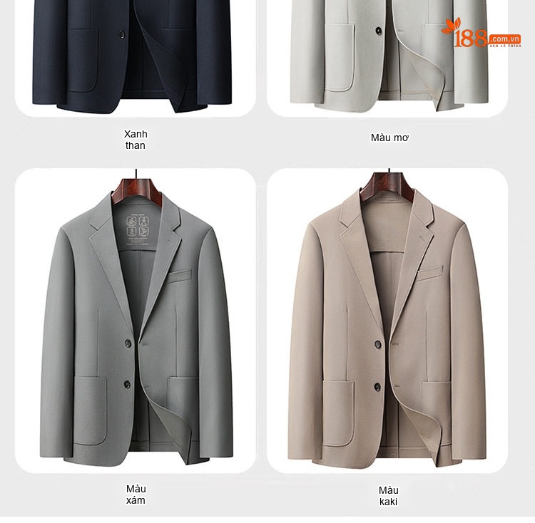 Áo Blazer Nam Phong Cách Hàn Quốc Chống Nhăn Màu Đen, Xám, Trắng Kem chi tiết 10