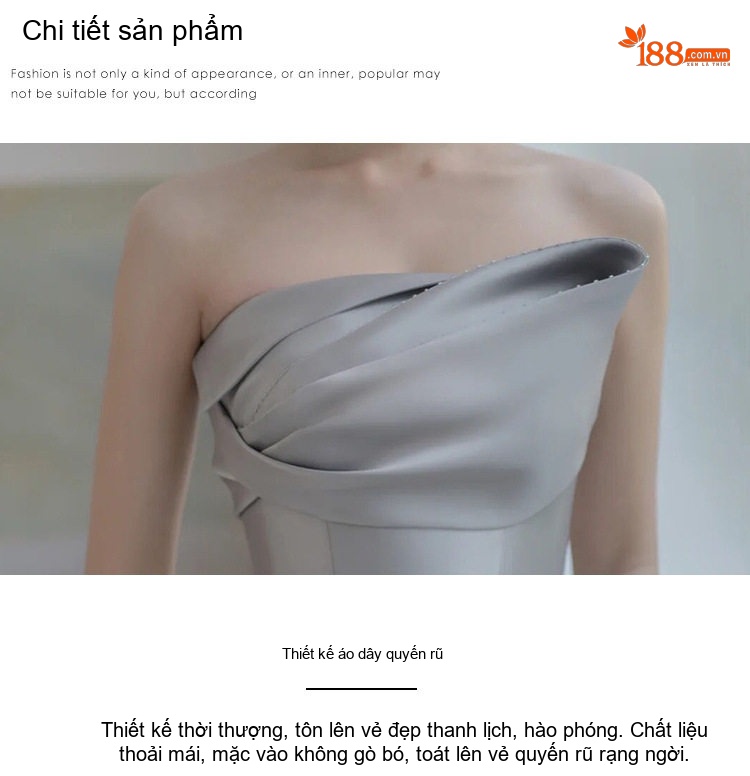 Váy Dạ Hội Dáng Dài Lụa Satin Hở Vai Cao Cấp Cho Nữ Màu Xám chi tiết 4