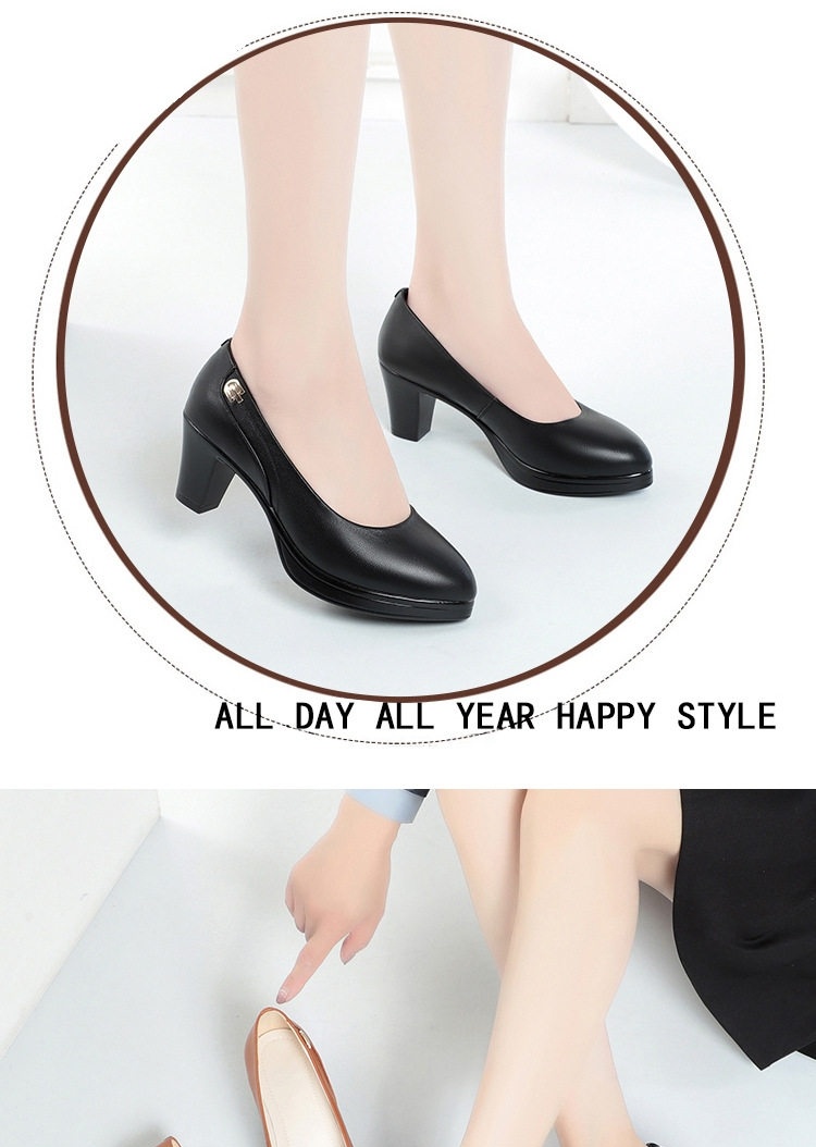 Giày Cao Gót Nữ Da Thật Chiều Cao Đế Khoảng 6cm Quai Hậu Màu Đen, Nâu chi tiết 5