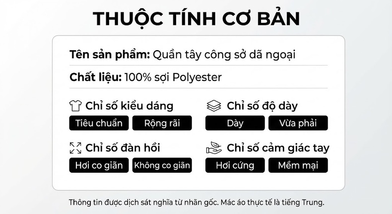 Quần Tây Nam Dáng Ôm Vừa Vặn Mỏng Nhẹ Màu Xám, Đen, Kem, Xanh Navy chi tiết 3
