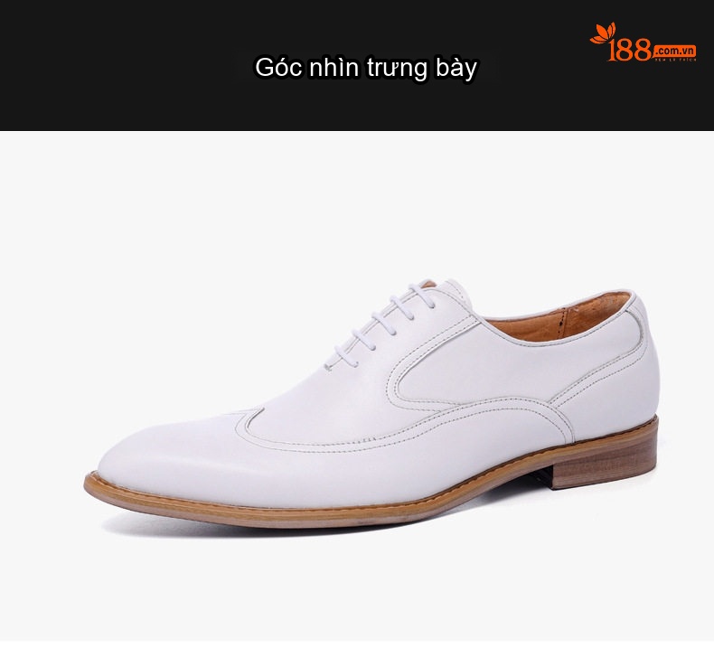 Giày Tây Buộc Dây Nam Da Bóng Chiều Cao Đế Khoảng 3cm Màu Trắng chi tiết 13