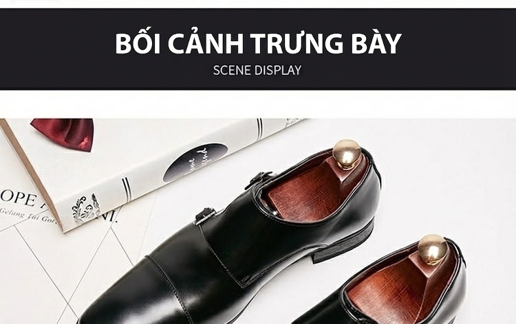 Giày Tây Monk Strap Nam Da Thật Chiều Cao Đế Khoảng 3cm Màu Đen, Nâu chi tiết 15