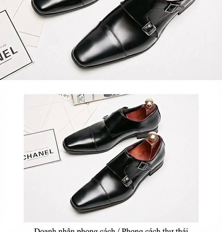 Giày Tây Monk Strap Nam Da Thật Chiều Cao Đế Khoảng 3cm Màu Đen, Nâu chi tiết 16