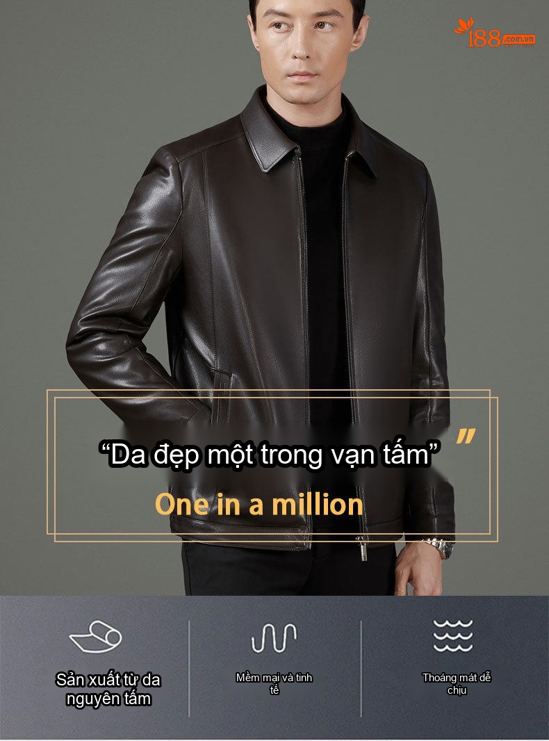 Áo Khoác Da Cừu Nam Lót Lông Giữ Ấm Cổ Bẻ Phong Cách Trung Niên Màu Đen, Nâu chi tiết 7