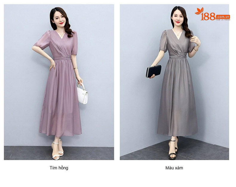 Váy Dài Tay Lỡ Nữ Thiết Kế Thanh Lịch Màu Tím, Xám, Be, Đen chi tiết 2