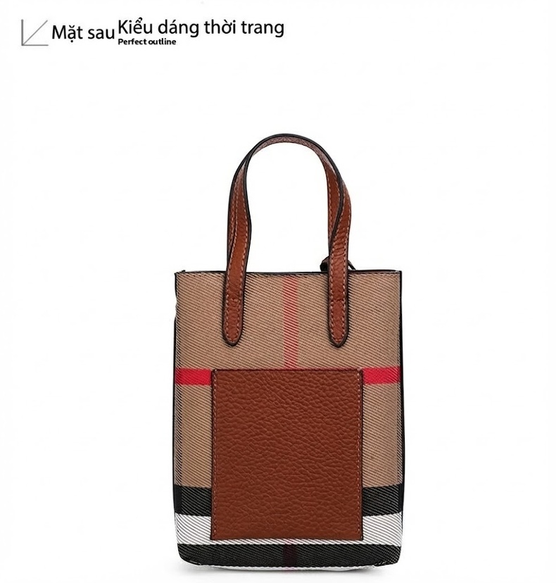 Túi Xách Nữ Vải Canvas Kẻ Ô Có Quai Xách Tay và Đeo Chéo Màu Nâu chi tiết 16