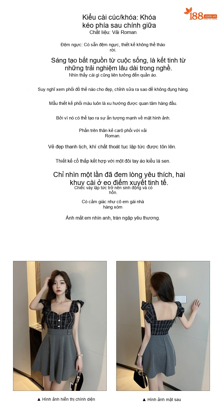 Đầm Ngắn Nữ Cổ Chữ V Xẻ Sâu Thiết Kế Phối Màu dáng chữ A Màu Xám, Trắng chi tiết 3