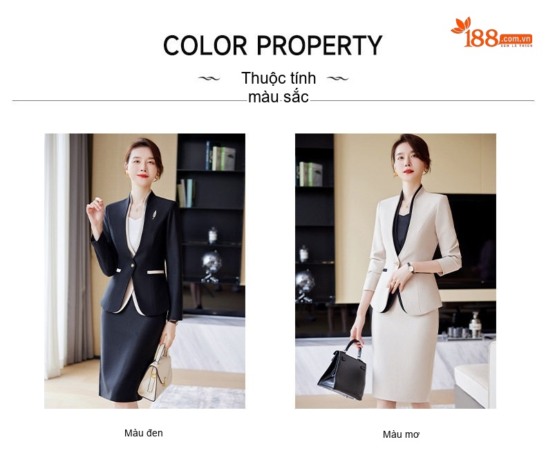 Áo Vest Bộ Chân Váy Công Sở Nữ Dáng Ôm Không Cổ Thiết Kế Giả Hai Lớp Màu Be, Đen chi tiết 3