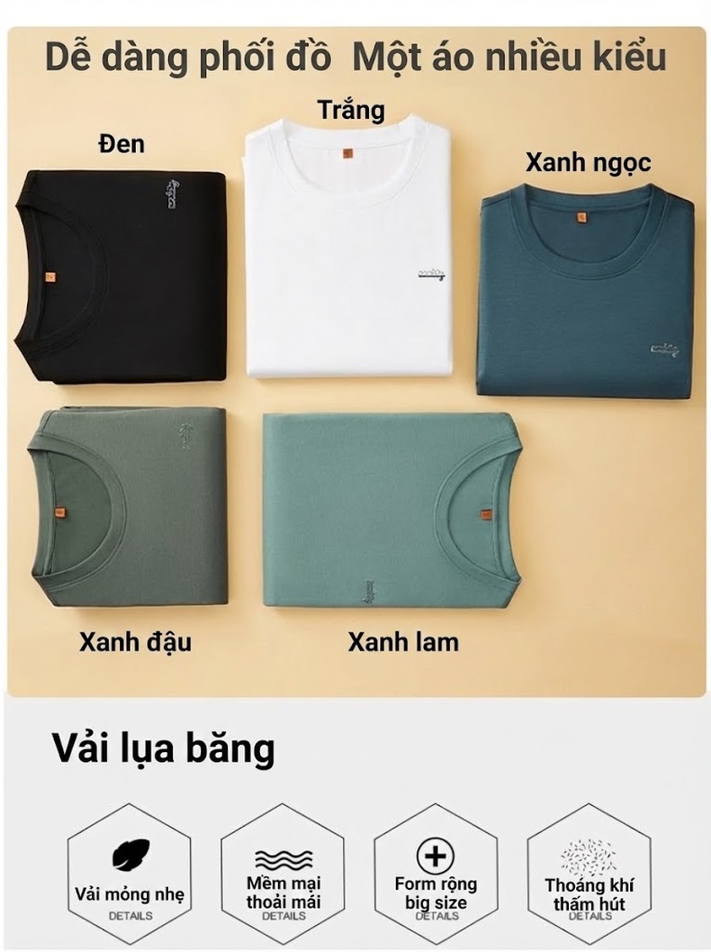 Áo Thun Tay Ngắn Nam Cổ Tròn Form Rộng Màu Trắng, Đen, Xanh Lá, Xám... chi tiết 4
