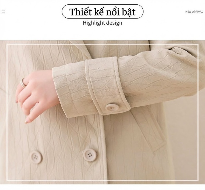 Áo Khoác Blazer Nữ Kiểu Hàn Quốc Dáng Ngắn Vải Gân Tăm Màu Be chi tiết 4