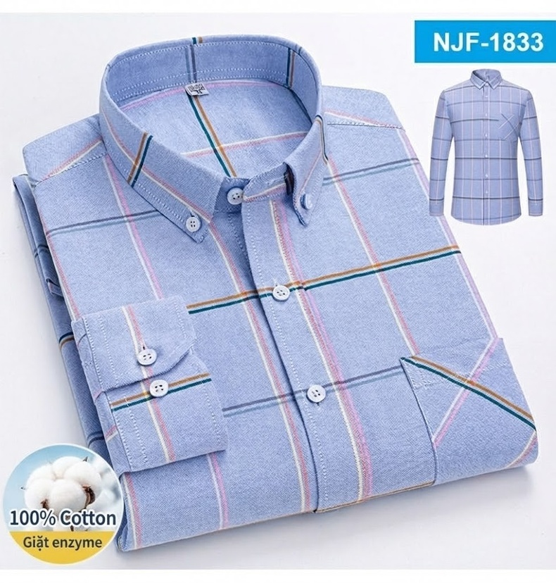 Áo Sơ Mi Tay Dài Cotton Oxford Dáng Rộng Thoải Mái Màu Trắng, Xám, Xanh, Đỏ... chi tiết 31