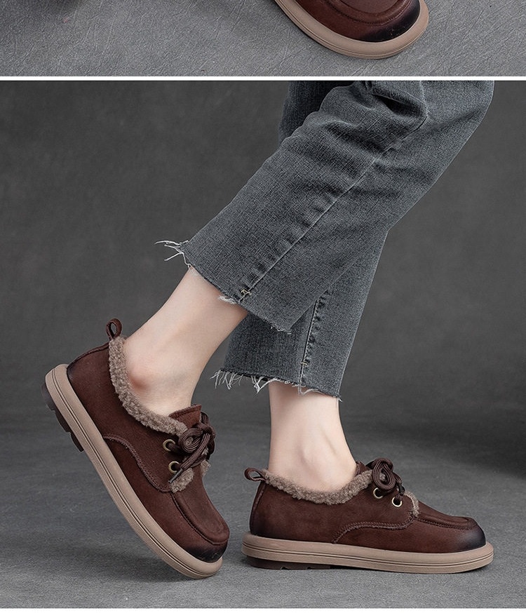 Giày Cotton Nữ Buộc Dây Lót Lông Chiều Cao Đế Khoảng 3cm Màu Nâu, Vàng chi tiết 8